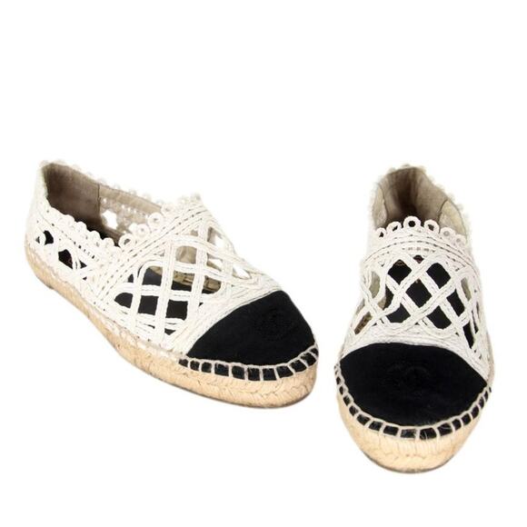 Chanel Espadrille 37 Woven Fabric Grosgrain Cc Cap-toe Flats CC-S0207P-C036 - Picture 3 of 12